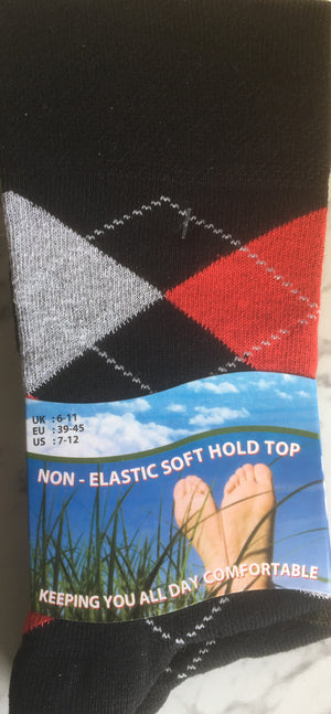 Diabetic Socks Mens Argyle Cotton Collection for All Day Comfort Size 6-11 UK - 3 Pairs